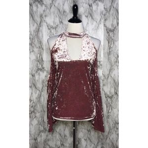 NWOT Crushed Velvet Cold Shoulder Top